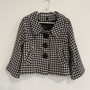 Lapis Black and White Houndstooth Pea Coat
